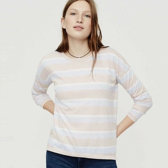 Lou & Grey pink blue striped petal soft long sleeve t-shirt top - Picture 1 of 9